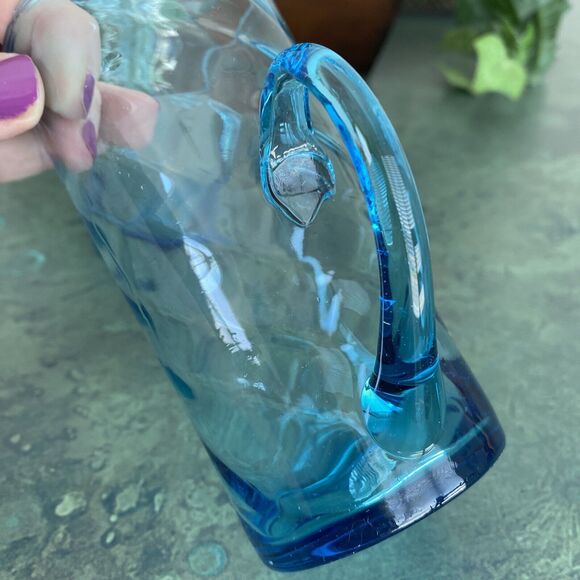 Vintage hand blown blue Irish coffee handled glasses unique swirl display flaws - Picture 7 of 10